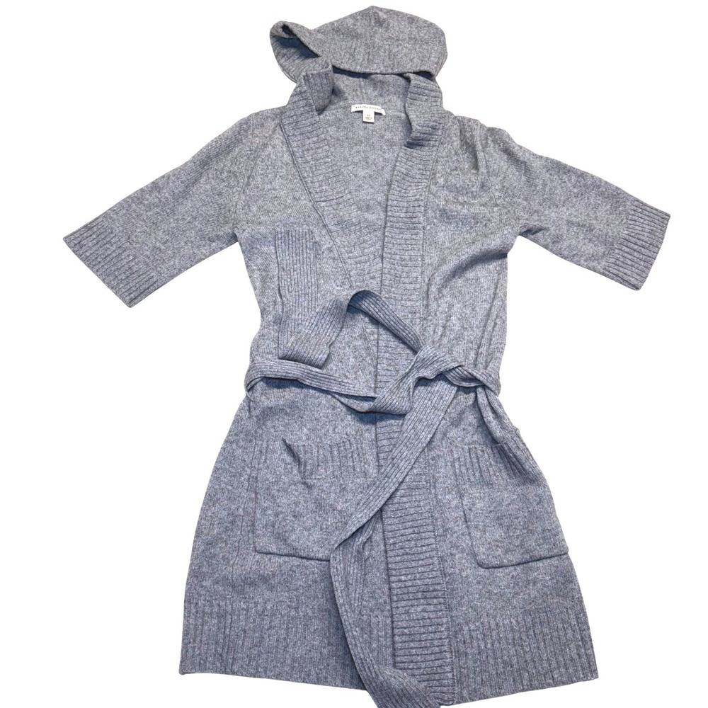 Banana Republic Grey wool blend Hooded Short Sleeve Knit Robe Cardigan Belted XS